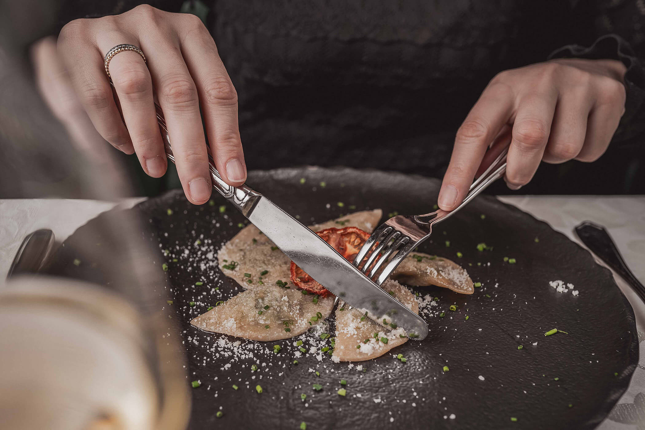 Schlutzkrapfen with a dried tomato - Hotel Continental